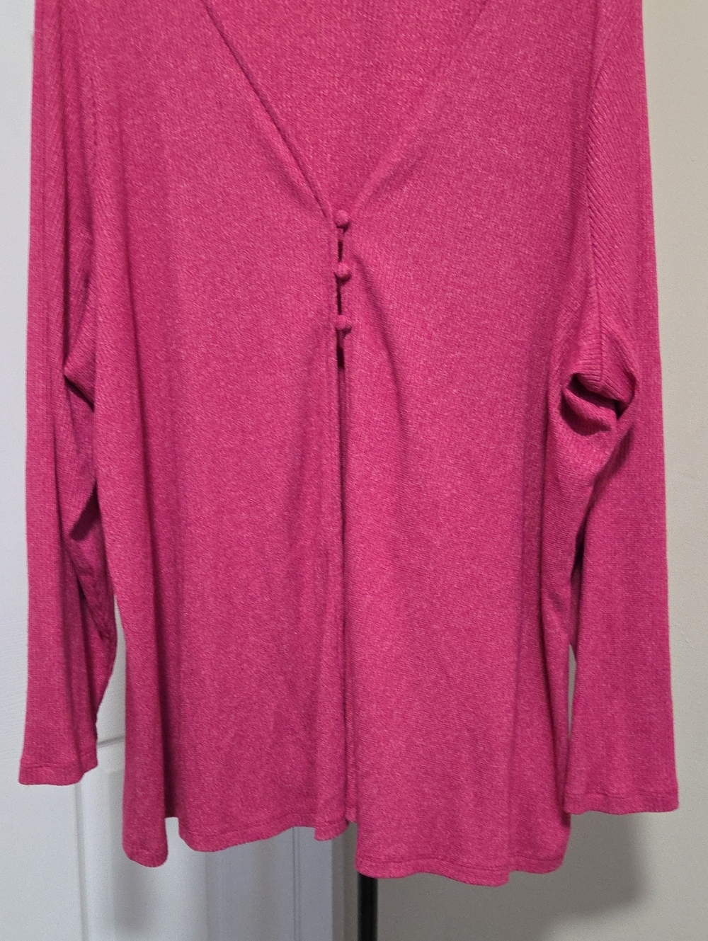 Penningtons Plus Size Raspberry Pink V-Neck Button Front Long Sleeve Casual Top - Picture 4 of 8